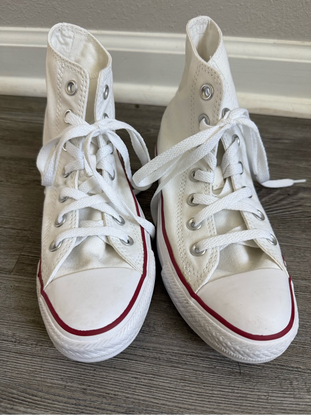 Converse White High Top Sneakers with Red Trim (EUC) - Picture 2 of 6